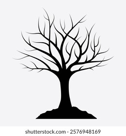 Silhouette of a Leafless Tree with Spreading Branches on a White Background, EPS 10