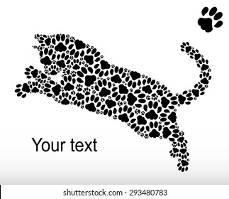 Silhouette leaping cat from cat traces