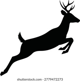 Silhouette of a Leaping Deer Against a White Background - Nature and Wildlife Illustration