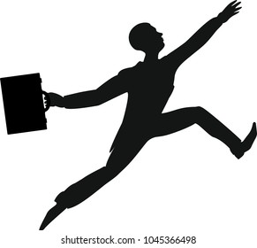 Silhouette of leaping man with attache case