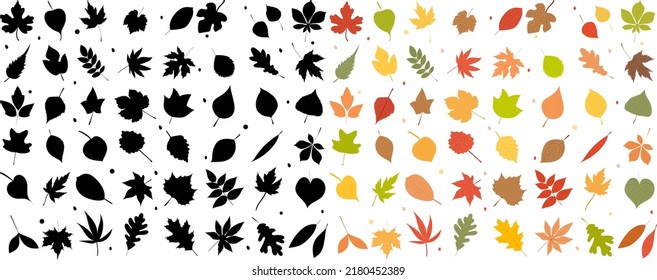 silhouette leaves set on white background isolated, vector