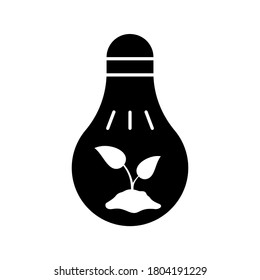 Silhouette Led cultivó el logotipo de la luz. Ilustración creativa negra de bombilla con brote dentro. Icono de contorno de la hidroponía. Vector plano aislado sobre fondo blanco. Nacimiento de una nueva idea, concepto de negocio