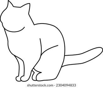 Silhouette of a left-facing cat sitting quietly and waiting (white)