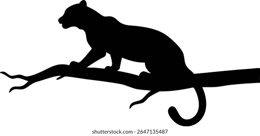 Silhouette of a leopard perched gracefully on a branch in a modern black and white style