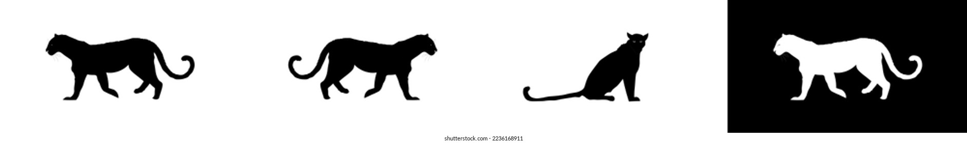 Silhouette of leopard walking and sitting.