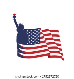 silhouette liberty logo with usa america flag vector illustration