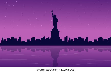 Silhouette of liberty with reflection scenery