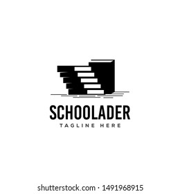 Silhouette of Library Books With Negative Space of Stairs Logo