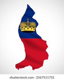 Silhouette of Liechtenstein map filled with the national flag design, symbolizing national pride, cultural heritage, and geographic identity.  
