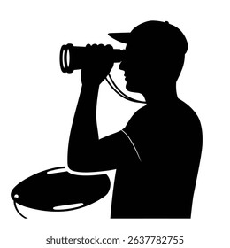 Silhouette of Lifeguard Monitoring Water with Binoculars - Vigilance