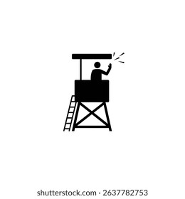 Silhouette of Lifeguard Signaling from Tower - Emergency Alert