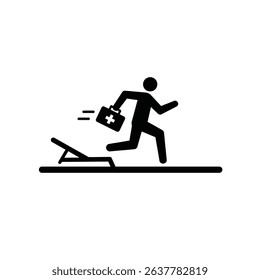 Silhouette of Lifeguard Sprinting with First Aid Kit - Emergency