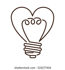 silhouette light bulb flat icon in heart shape