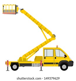 Silhouette Of A Light Cherry Picker On A White Background.