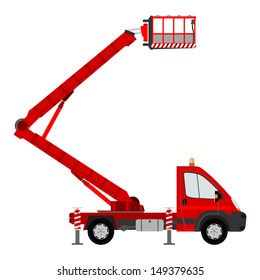 Silhouette Of A Light Cherry Picker On A White Background.