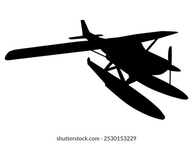 Silhouette of a Light Propeller Airplane splashdown, Vector Illustration