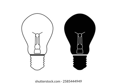 silhouette of Lightbulb  vector icon set illustration on white background. Light bulb electric lamp, light, innovation, solution, creative thinking, electricity logo art work.