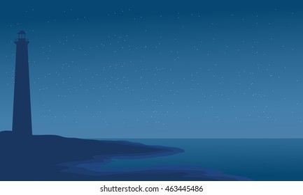 Silhouette of lighthouse in beach vector illustration