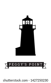 Silhouette of lighthouse at Peggy’s Cove, Nova Scotia, Canada, vector illustration