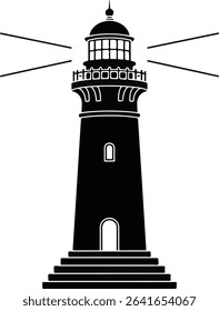 Silhouette Lighthouse Flat Design Illustration on White Background