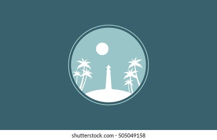 Silhouette of lighthouse and moon vector illustration