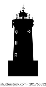 the silhouette of a lighthouse on the white background