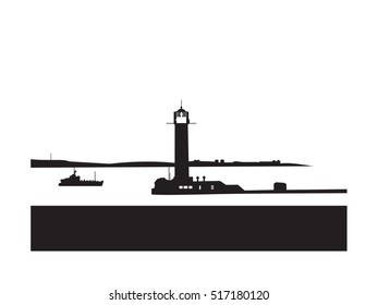 Silhouette of the lighthouse at the sea
