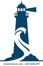 A silhouette of a lighthouse standing tall against crashing waves, symbolizing guidance and safety
