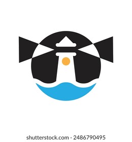 silhouette of the lighthouse tower with two lights logo vector
