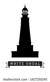 Silhouette of lighthouse at White Shoal, Lake Michigan, USA, vector illustration
