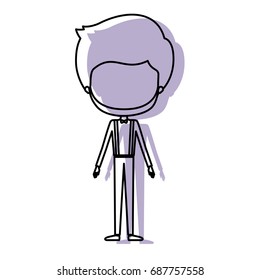 silhouette lilac color shadow of contour caricature faceless groom guy in wedding formal suit with beard vector illustration