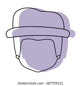 silhouette lilac color shadow of contour caricature closeup front view faceless guy with modern hairstyle and hat vector illustration