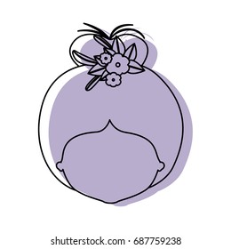 silhouette lilac color shadow of contour caricature closeup front view faceless woman with bun collected hairstyle and crown decorate with flowers vector illustration