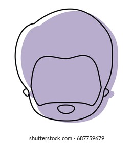 silhouette lilac color shadow of contour caricature closeup front view faceless bearded man with hairstyle and moustache vector illustration