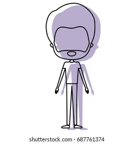 silhouette lilac color shadow of contour caricature faceless thin man bearded in clothes with hairstyle vector illustration