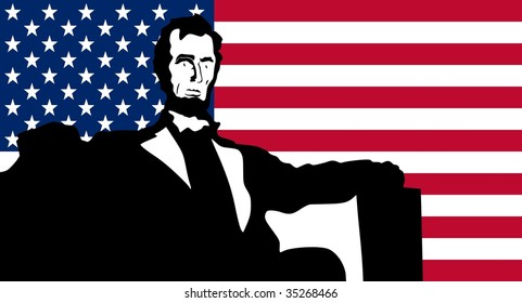 silhouette of Lincoln Memorial on United States of America flag background