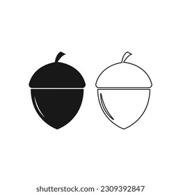 silhouette and line acorn icon on white background