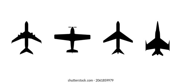 Silhouette line airplane vector icons set