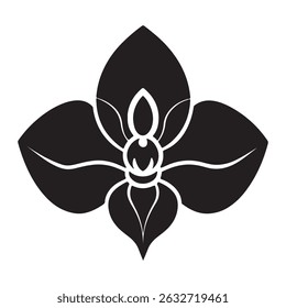 A silhouette and line art of orchid flower icon vector with-unique petal