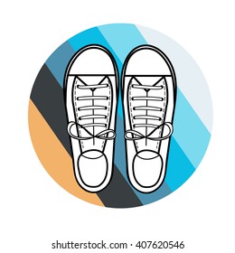 Silhouette line art sneakers on colorful striped circle isolated on white background vector eps 8