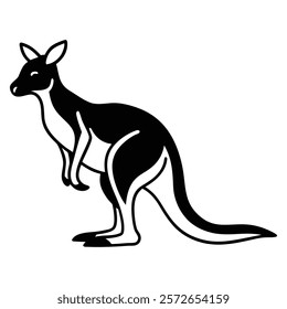 Silhouette Line Art of a Standing Kangaroo