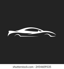 Silhouette line art super car on black background vector