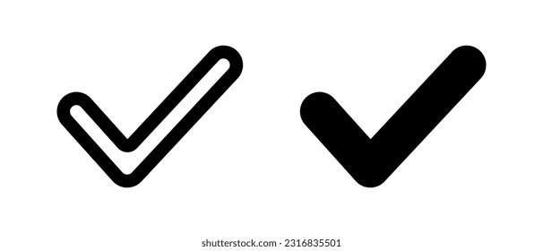 Silhouette and line check mark icon set. Vector.
