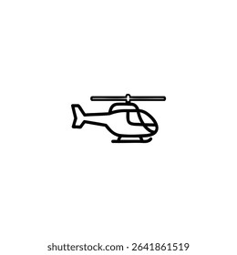 Silhouette line icon of a rescue helicopter with main body, tail boom, and rotor outline. Monochrome vector for emergency medical or search and rescue themes.