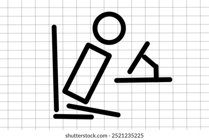 silhouette line of a person working on a computer with a white checkered background