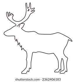 Silhouette line of reindeer facing sideways, vector