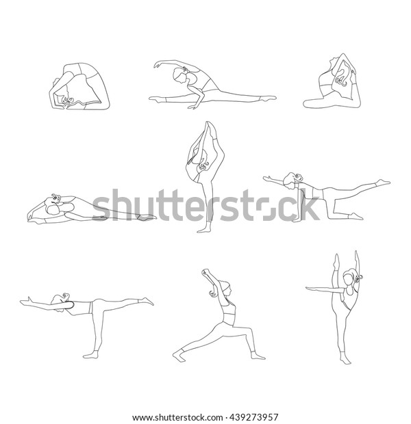 Silhouette Linear Woman Stretching Outline Stretching Stock Vector ...