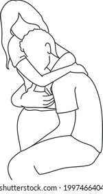 Silhouette in lines of couple embracing