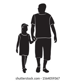 Silhouette Lines People Walking Dad Child Stock Vector (Royalty Free ...