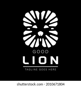 Silhouette of Lion Face Logo Design. Vector Illustration Isolated with white color on a Black Background. Good Lion Business Logo